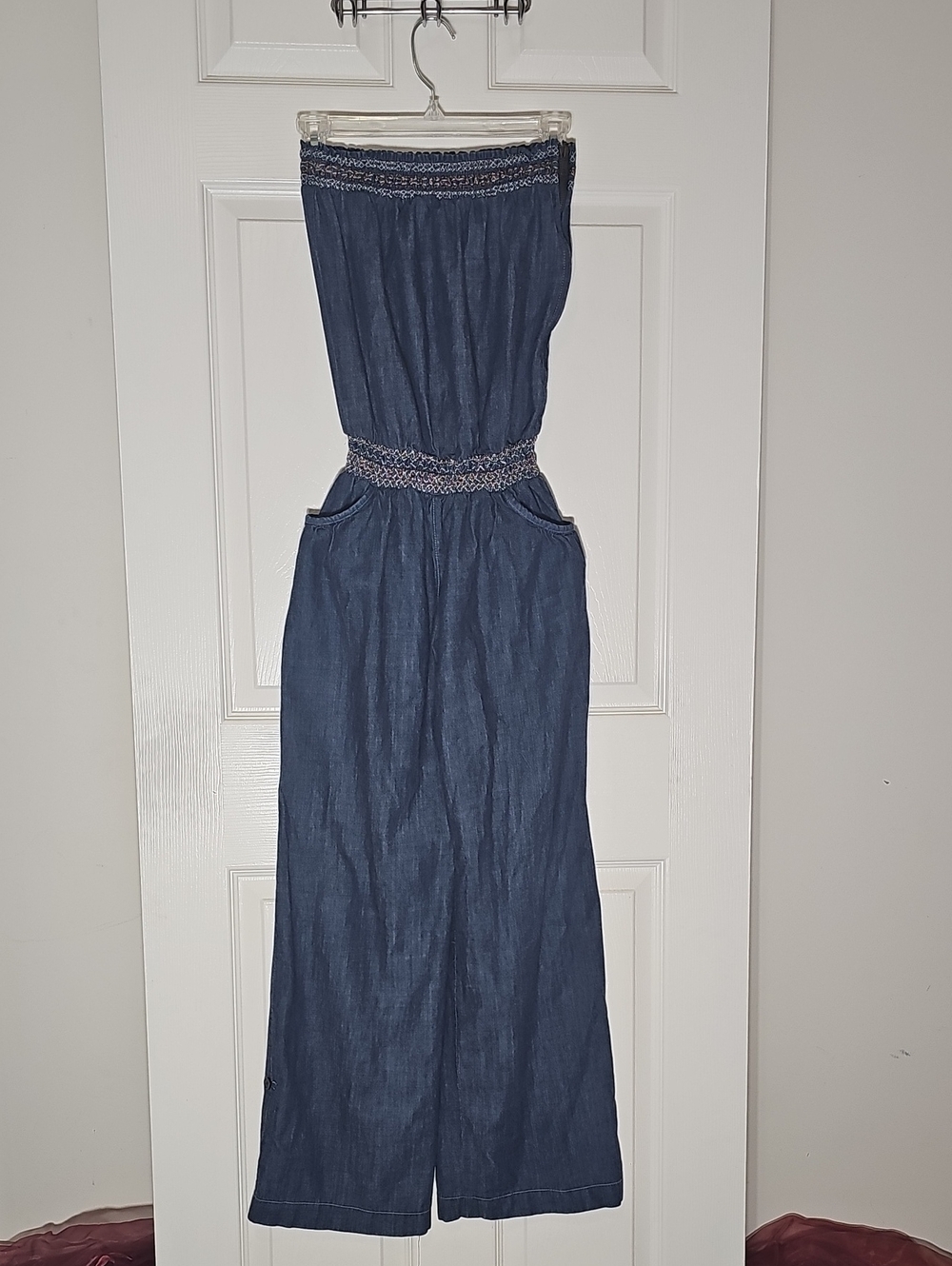 ​Body Central 100% Cotton Strapless Smocked Wide Leg Jumpsuit Size S